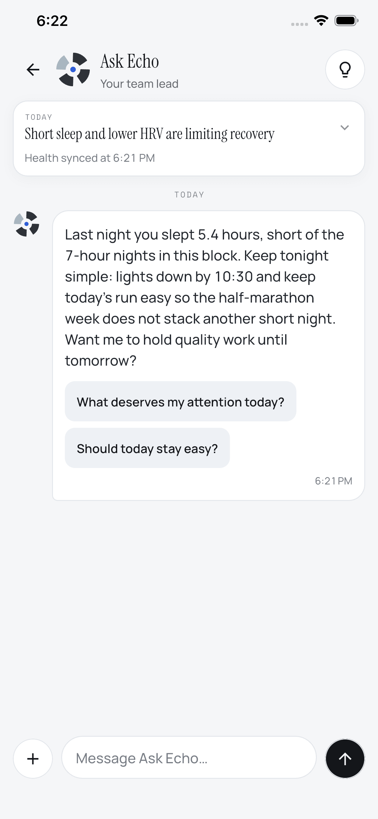 Ask Echo, the door to your health team, with today already briefed